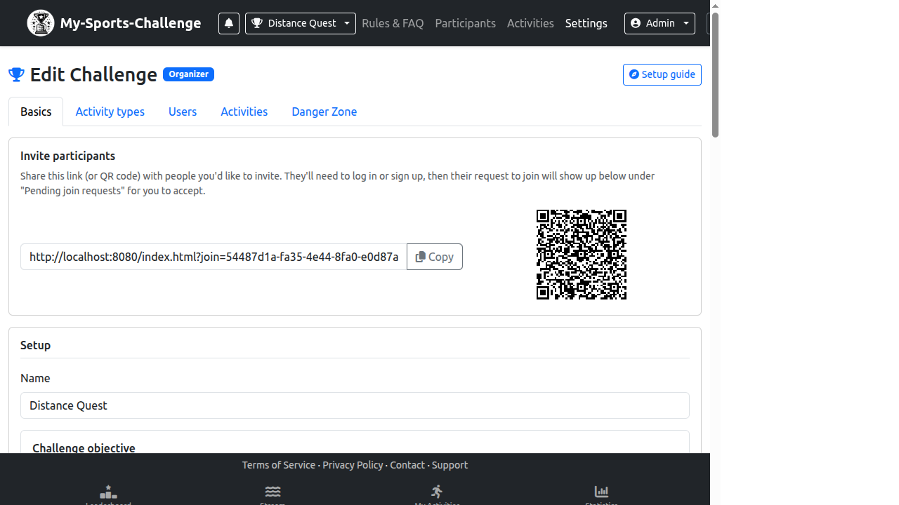 Challenge Settings staged race editor showing sequential stages, event-elapsed timing, and stage target controls